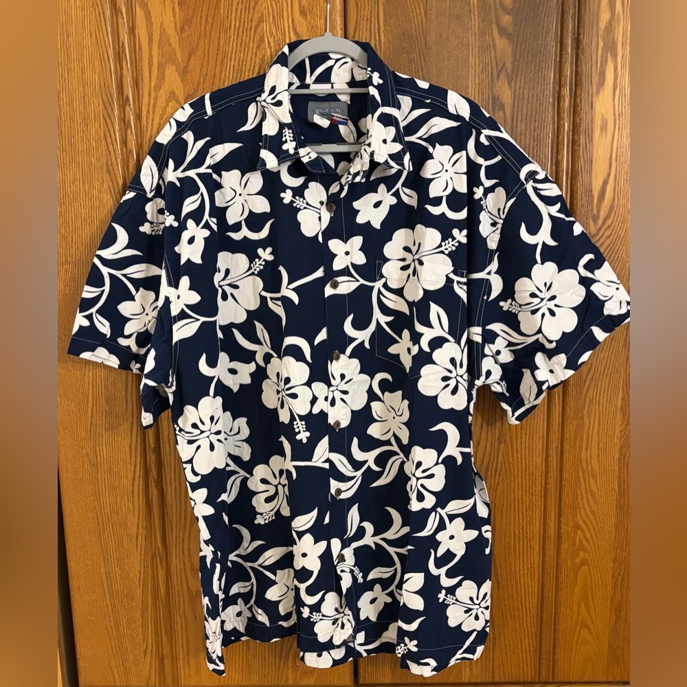Floral Navy and White Men's Button Down Shirt